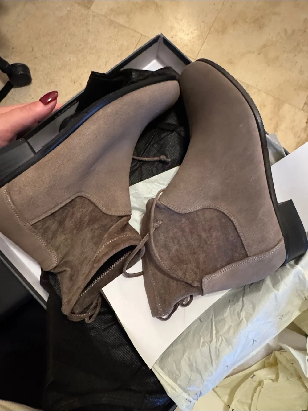 Taupe Suede Women's Ankle Booties with Low Heel